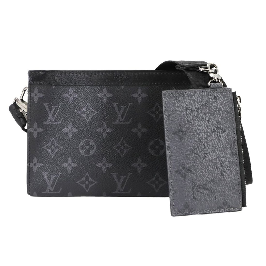 Louis Vuitton Monogram Eclipse Reverse Gaston Wearable Wallet Shoulder Bag M81124 RFID: --- Catalog ---Category: SizeSize (HxWxD): 14.5cm x 22cm x 4.5cm / 5.7'' x 8.66'' x 1.77''Category: DesignType: Pochette, Shoulder bagColor: Monogram EclipseGender: WomenMaterial: Monogram Eclipse Har