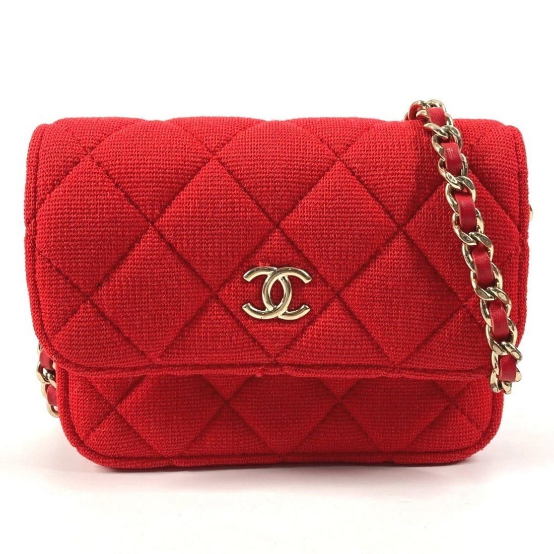 CHANEL Quilted Mini Matelasse CC Coco Mark Logo Crossbody Flap Chain Shoulder Bag Cotton Women's Red (1 of 16)