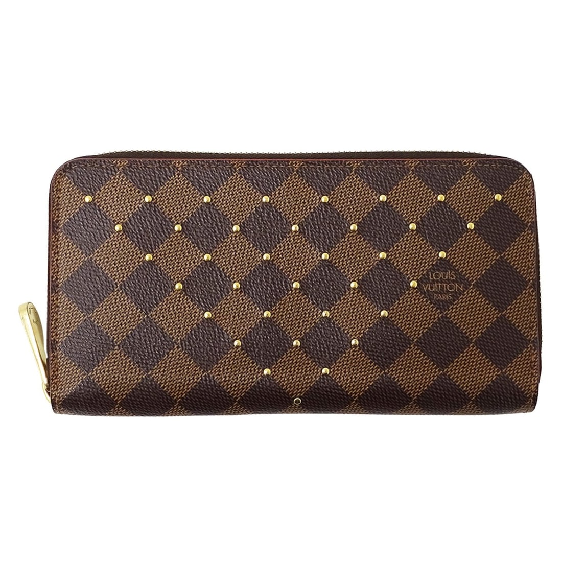Louis Vuitton Damier Zippy Wallet N60122, Men's Brand, Brown, Studded, Round Zipper Closure: --- Catalog ---Category: SizeSize (HxWxD): 10.5cm x 19.5cm x 2.5cm / 4.13'' x 7.67'' x 0.98''Category: DesignType: Long wallet (bi-fold)Color: Damier Canvas, EbeneGender: MenMaterial: Damier Canvas Ca