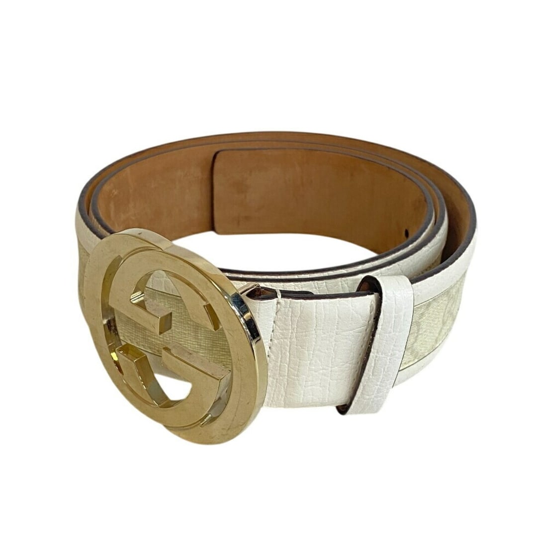 GUCCI 142930 GG Supreme Interlocking Belt White Men's: --- Catalog ---Category: SizeWidth: 4cm / 1.57''Length: 90cm - 100cm / 35.43'' - 39.36''Category: DesignType: Standard beltColor: Off-white, WhiteGender: MenMaterial (Strap): Leather Category: General