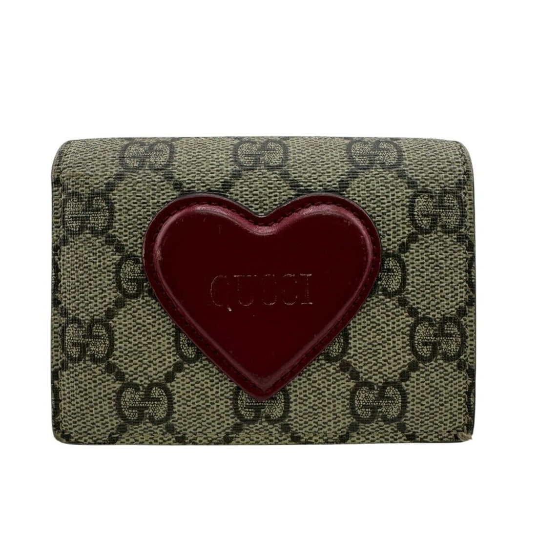 GUCCI 648848 Heart Motif Compact Wallet GG Supreme Bifold Brown Women's (1 of 16)