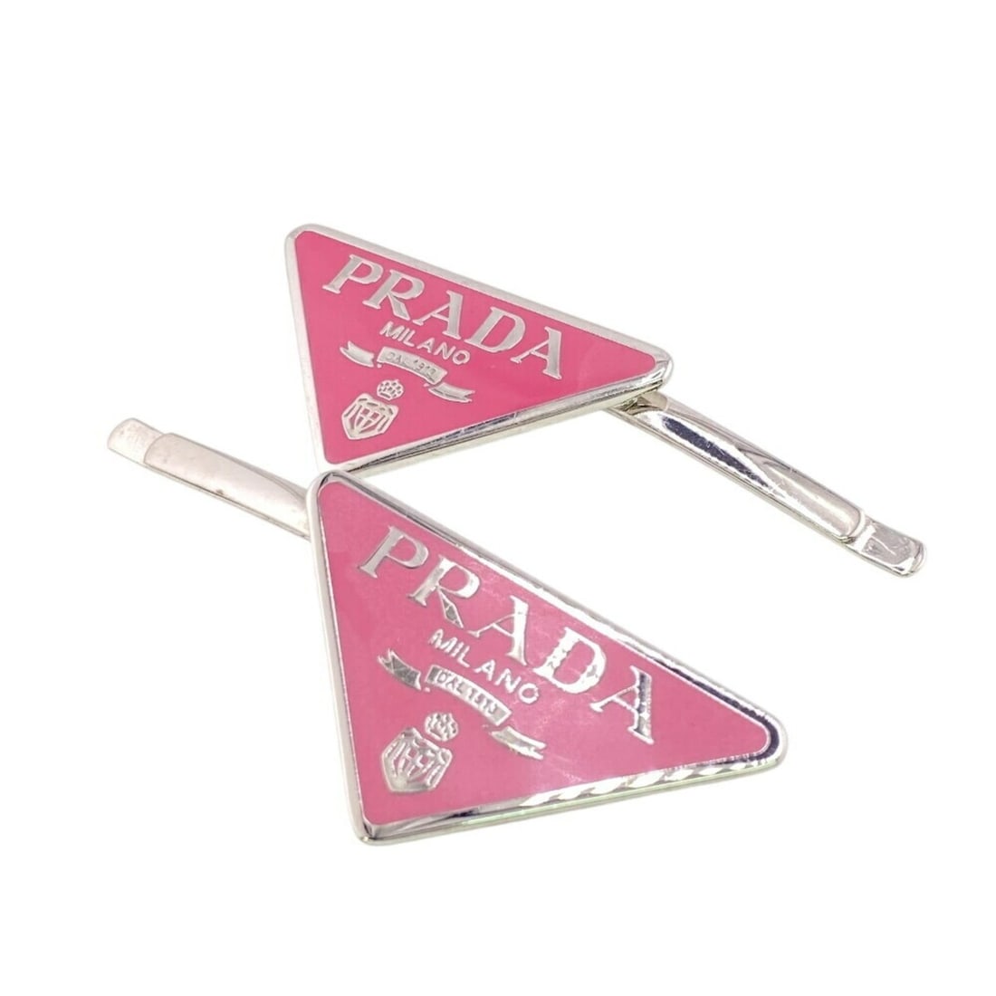 PRADA Prada 1IF051 Triangle Hair Pink Women's: --- Catalog ---Category: PackNumber in Pack: 2Category: SizeSize (LxW): 7.5cm x 2cm / 2.95'' x 0.78''Category: DesignType: Hair pinColor: PinkGender: WomenMaterial: Enamel, MetalCategory: GeneralBrand