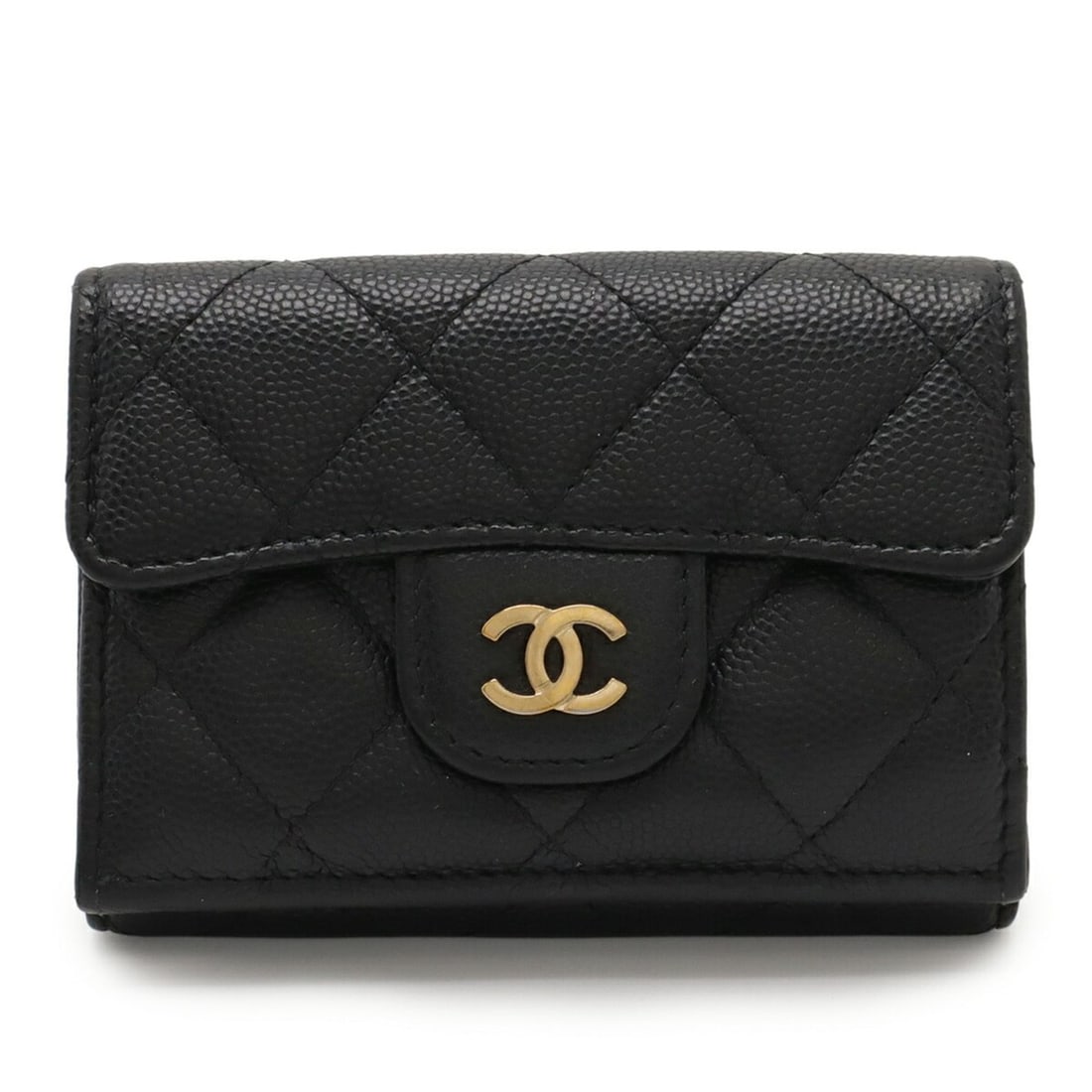 CHANEL Classic Small Flap Wallet Matelasse Coco Mark Tri-fold Caviar Leather Black AP0230 (1 of 9)