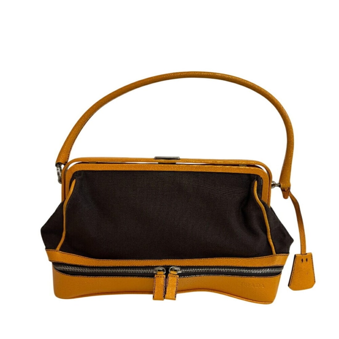 PRADA Cerniera Doctor Bag Shoulder Canapa Handbag Brown Women's: --- Catalog ---Category: SizeSize (HxWxD): 19.5cm x 31cm x 9.5cm / 7.67'' x 12.2'' x 3.74''Category: DesignType: HandbagColor: Brown, YellowGender: WomenMaterial: Canvas , Leather Category: GeneralBra