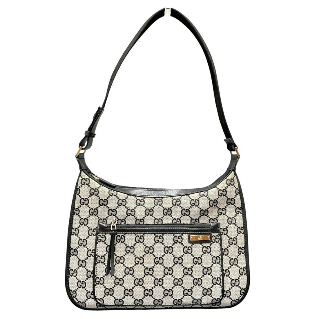 Gucci GG Canvas Shoulder Bag with Leather 001-4198: --- Catalog ---Category: SizeSize (HxWxD): 24cm x 30cm x 7cm / 9.44'' x 11.81'' x 2.75''Category: DesignType: Shoulder bagColor: Beige, BlackGender: WomenMaterial: Canvas , Leather Category: GeneralMP