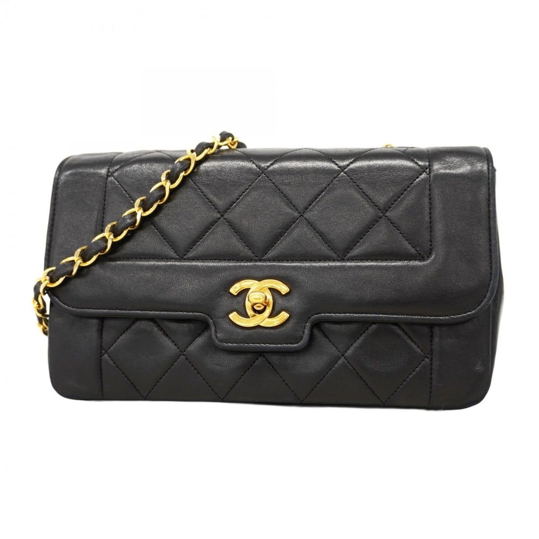 Chanel Diana Shoulder Bag, Chain Lambskin, Black, Women's (1 of 13)