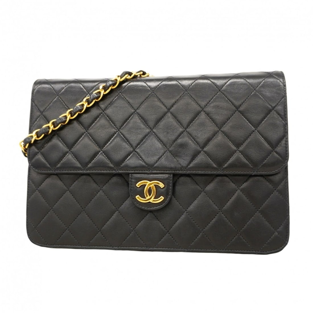 Chanel Matelasse Shoulder Bag with Chain Bag, Lambskin, Black, Women's: --- Catalog ---Category: SizeSize (HxWxD): 18cm x 25cm x 3cm / 7.08'' x 9.84'' x 1.18''Category: DesignType: Shoulder bagColor: BlackGender: WomenMaterial: Leather Hardware Color: GoldLeather/Fur Type
