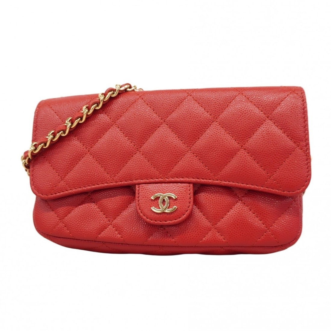 Chanel Matelasse Shoulder Bag with Chain, Caviar Skin, Red Champagne, Women's: --- Catalog ---Category: SizeSize (HxWxD): 11cm x 17cm x 3.5cm / 4.33'' x 6.69'' x 1.37''Category: DesignType: Shoulder bagColor: Red colorGender: WomenMaterial: Grained Calfskin Hardware Color: Champ