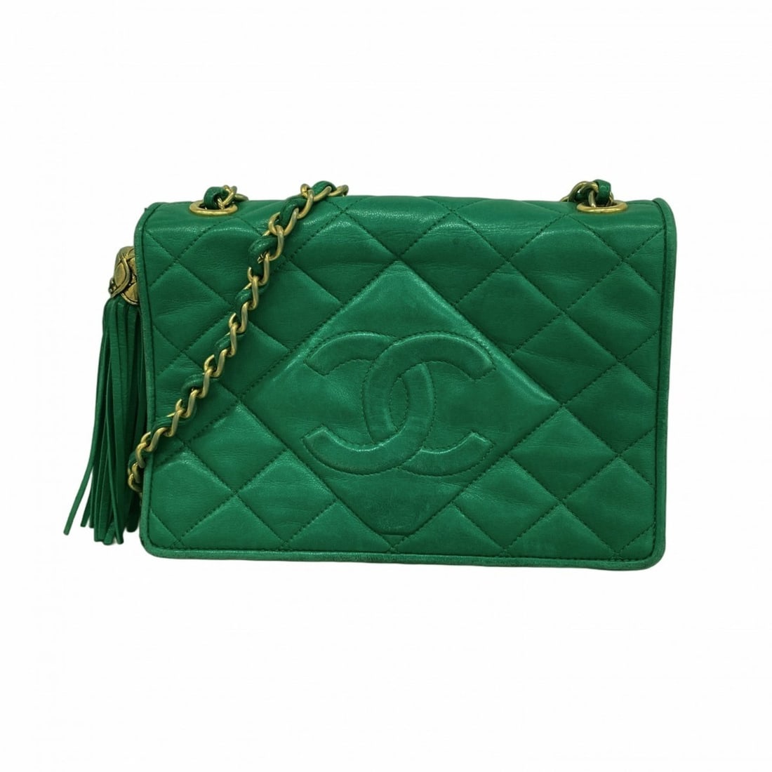 Chanel Shoulder Bag with Matelasse Chain Bag, Lambskin, Green, Women's: --- Catalog ---Category: SizeSize (HxWxD): 14cm x 19cm x 6cm / 5.51'' x 7.48'' x 2.36''Category: DesignType: Shoulder bagColor: GreenGender: WomenMaterial: Leather Hardware Color: GoldLeather/Fur Type
