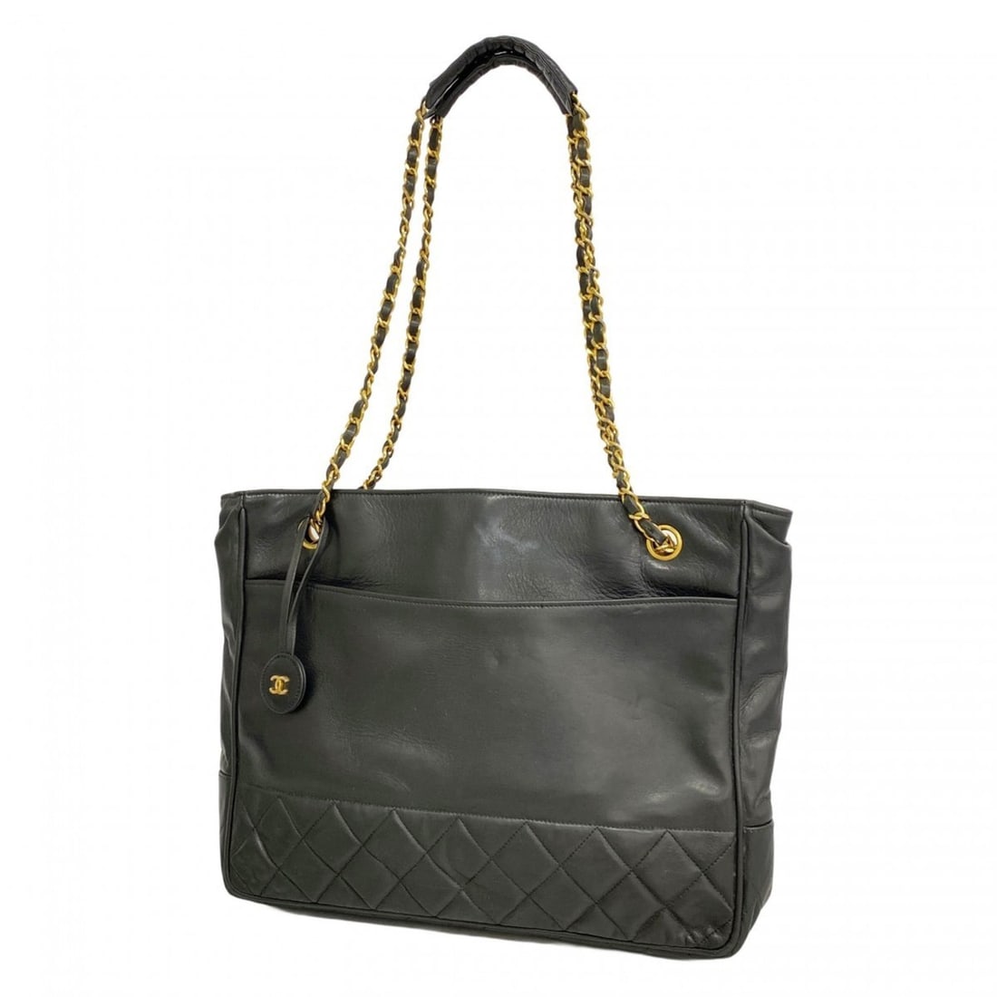 Chanel Matelasse Shoulder Bag with Chain Bag, Lambskin, Black, Women's (1 of 13)