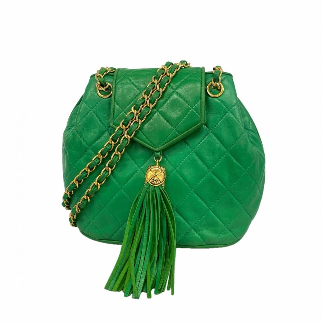 Chanel Shoulder Bag with Matelasse Chain Bag, Lambskin, Green, Women's: --- Catalog ---Category: SizeSize (HxWxD): 18.5cm x 19cm x 9.5cm / 7.28'' x 7.48'' x 3.74''Category: DesignType: Shoulder bagColor: GreenGender: WomenMaterial: Leather Hardware Color: GoldLeather/Fur
