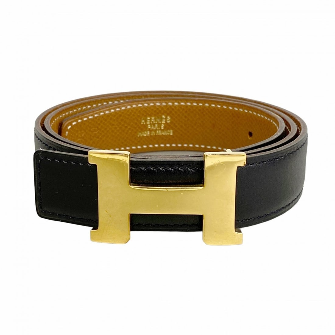 Hermes Hermès Constance Box Calf Belt, Black and Gold, with ?X Stamp, Men's Women's: --- Catalog ---Category: SizeLength: 66.5cm - 71.5cm / 26.18'' - 28.14''Category: DesignType: Standard beltColor: Black, GoldGender: Men,WomenLeather/Fur Type: Box calf leather, Graine couchevel leath