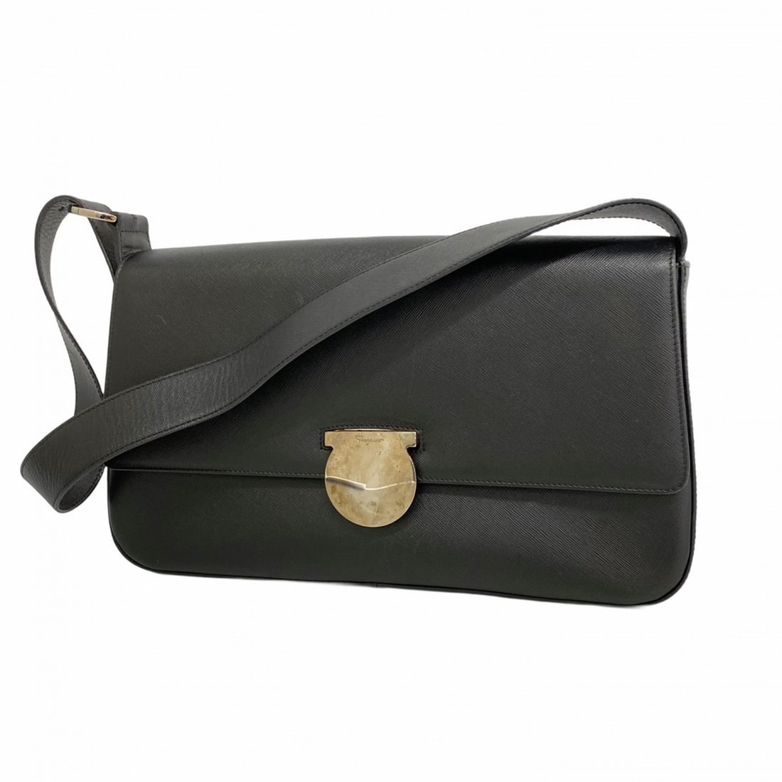 Salvatore Ferragamo Gancini Leather Shoulder Bag, Black, Women's (1 of 11)