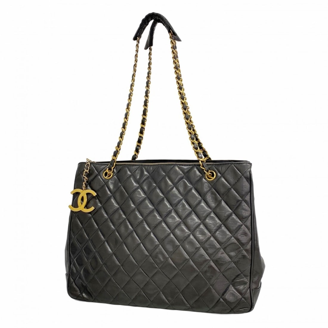 Chanel Matelasse Shoulder Bag with Chain Bag, Lambskin, Black, Women's (1 of 12)