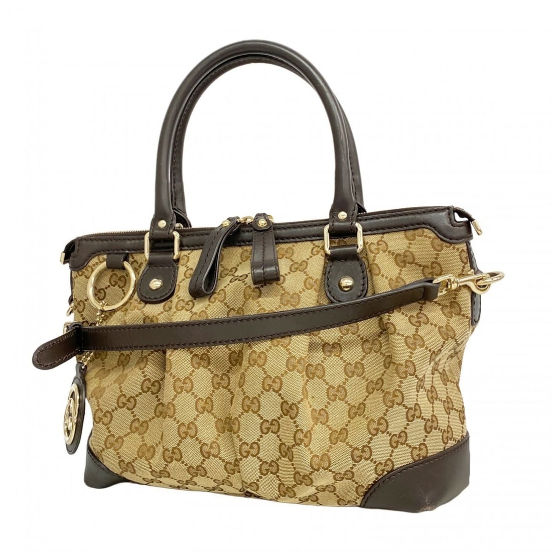 Gucci GG Canvas Sukey Handbag 247902 Brown Champagne 2-Way Bag for Women (1 of 14)