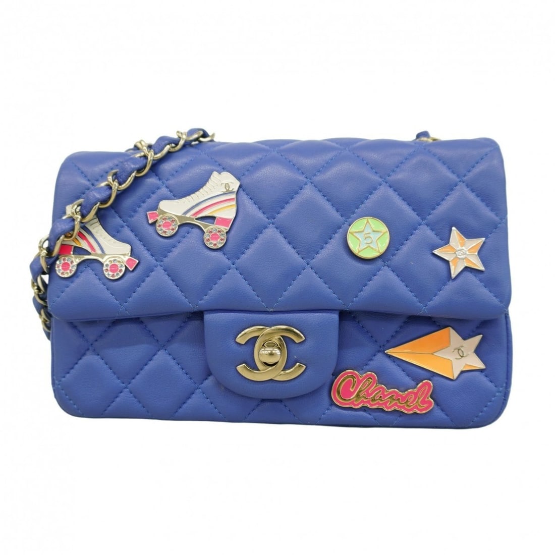 Chanel Mini Matelasse Shoulder Bag with Chain Bag, Lambskin, Blue Champagne, Women's: --- Catalog ---Category: SizeSize (HxWxD): 12.5cm x 19.5cm x 6.5cm / 4.92'' x 7.67'' x 2.55''Category: DesignType: Shoulder bagColor: BlueGender: WomenMaterial: Leather Hardware Color: Champagne goldL