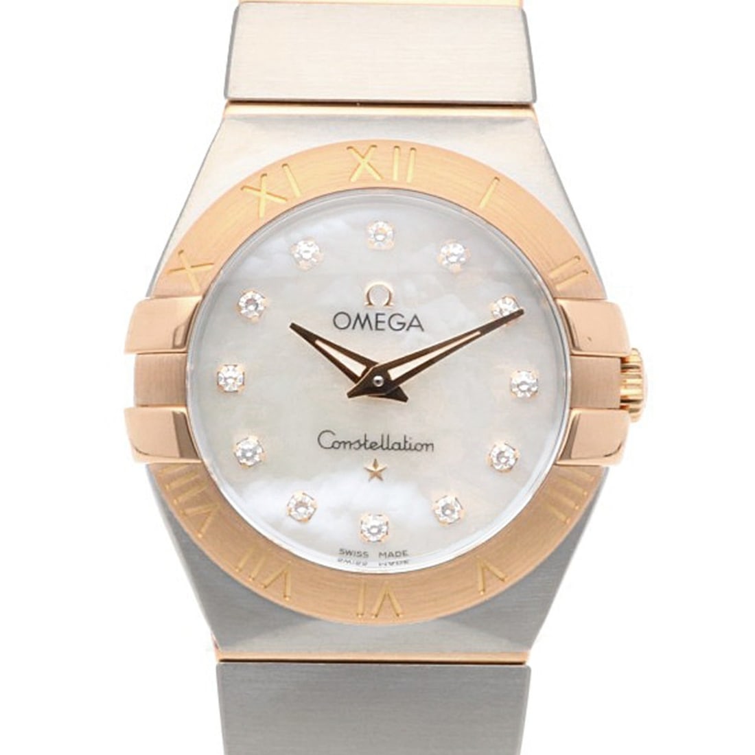 Omega Constellation Watch, Stainless Steel, 12320276055001, Quartz, Refinished, 91675XXX, Women's,: --- Catalog ---Category: SizeWrist Size: 16cm / 6.29''Case Diameter: 28mm / 1.1''Category: DesignType: WristwatchGender: WomenMaterial (Band): Pink gold (18K), Stainless steelMaterial (Case): Pink gol