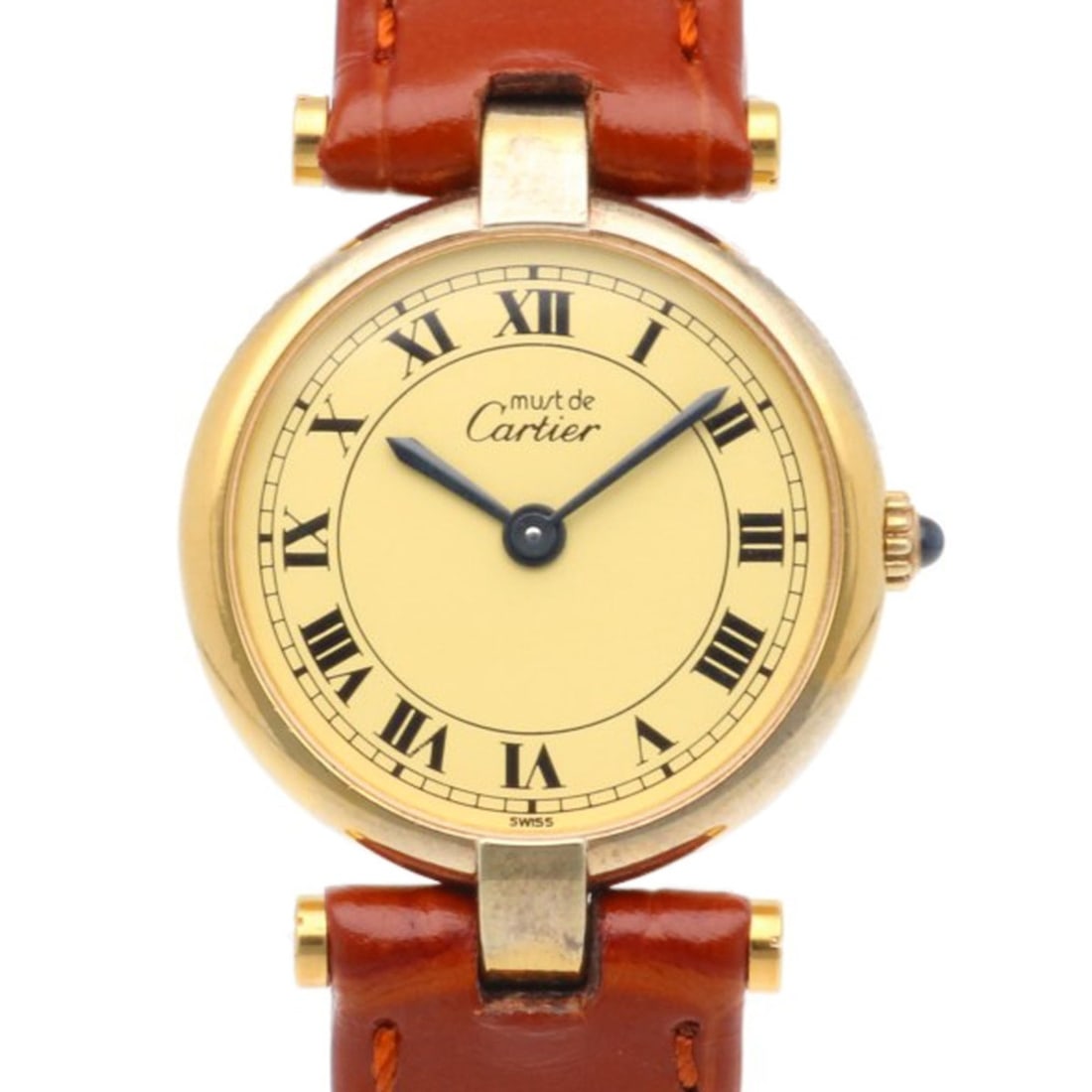 Cartier Must Vendôme Watch, GP 18 Quartz Women's Pre-owned: --- Catalog ---Category: SizeWrist Size: 13.5cm - 17.5cm / 5.31'' - 6.88''Case Diameter: 24mm / 0.94''Category: DesignType: WristwatchGender: WomenMaterial (Band): Gold plated, Silver 925Material (Cas