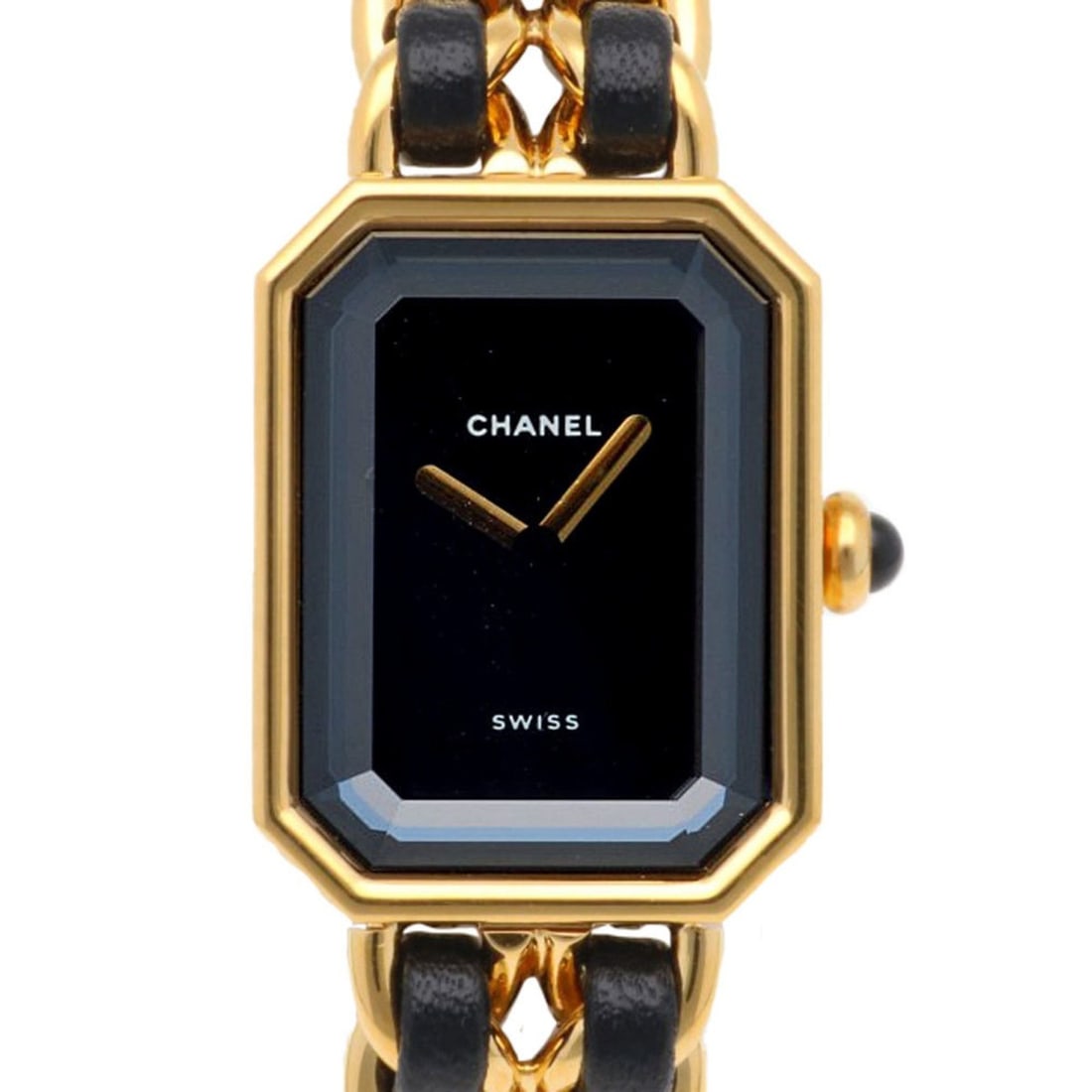 Pre-owned Chanel Premiere M watch, GP H0001, quartz movement, women's.: --- Catalog ---Category: SizeWrist Size: 14.5cm / 5.7''Case Diameter: 20mm / 0.79''Category: DesignType: WristwatchGender: WomenColor (Dial): BlackMaterial (Band): Gold platedMaterial (Case): Gold pla