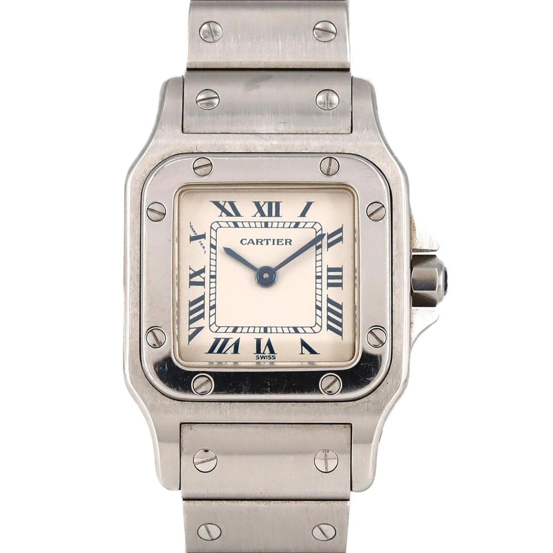 Cartier Santos Galbe SM W20017D6 Stainless Steel Quartz Watch: --- Catalog ---Category: SizeWrist Size: 15.5cm / 6.1''Case Diameter: 23.5mm / 0.93''Category: DesignType: WristwatchGender: WomenColor (Dial): SilverMaterial (Band): Stainless steelMaterial (Case): S