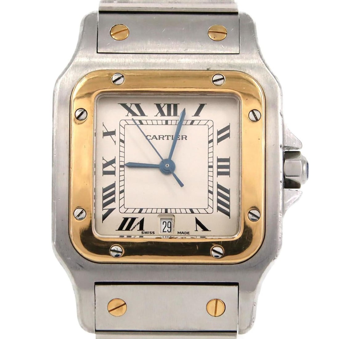 Cartier Santos Galbe LM Two-tone W20011C4 SSxYG Quartz Watch: --- Catalog ---Category: SizeWrist Size: 18cm / 7.08''Case Diameter: 29mm / 1.14''Category: DesignType: WristwatchGender: MenColor (Dial): SilverMaterial (Band): Stainless steel, Yellow goldMaterial (