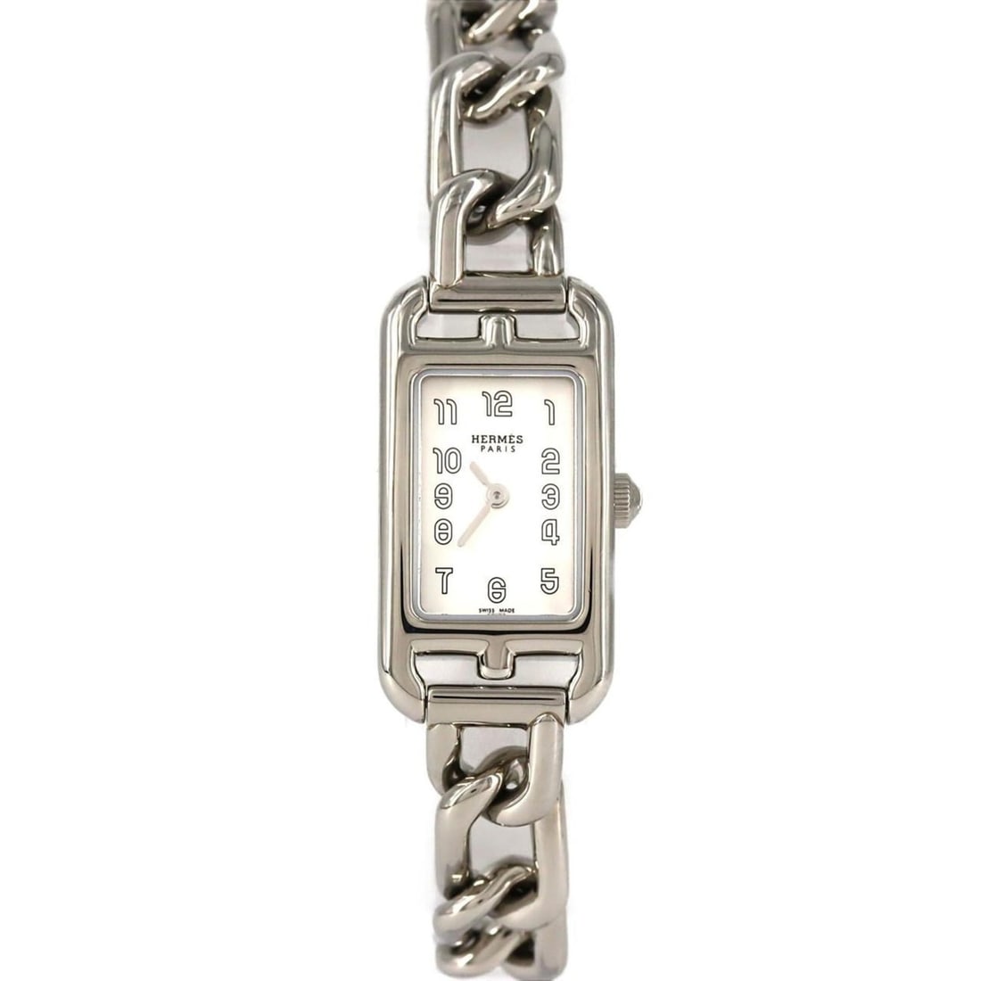 Hermès Nantucket NA2.110 Stainless Steel Quartz Watch: --- Catalog ---Category: SizeWrist Size: 17.5cm / 6.88''Case Diameter: 17mm / 0.67''Category: DesignType: WristwatchGender: WomenColor (Dial): SilverMaterial (Band): Stainless steelMaterial (Case): St