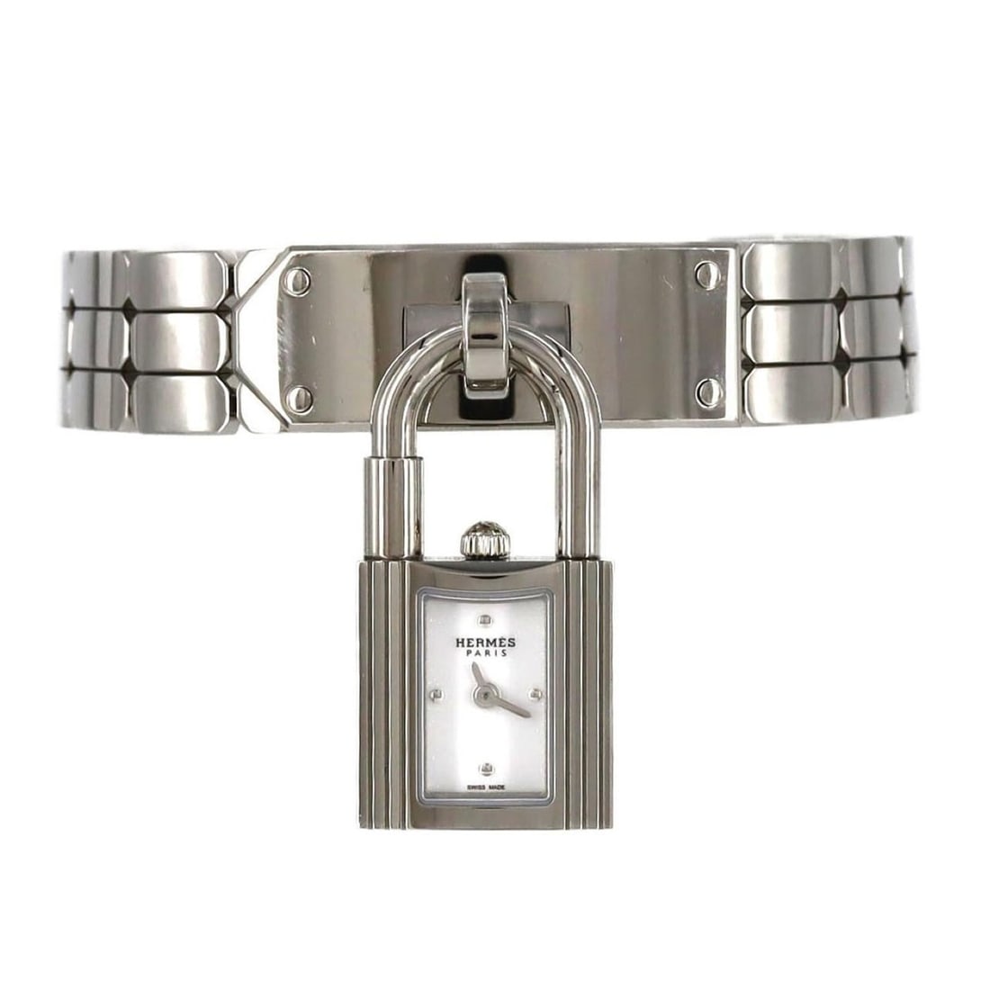 Hermès Kelly KE4.110 Stainless Steel Quartz Watch: --- Catalog ---Category: SizeWrist Size: 15.5cm / 6.1''Case Diameter: 16mm / 0.63''Category: DesignType: WristwatchGender: WomenColor (Dial): WhiteMaterial (Band): Stainless steelMaterial (Case): Stai
