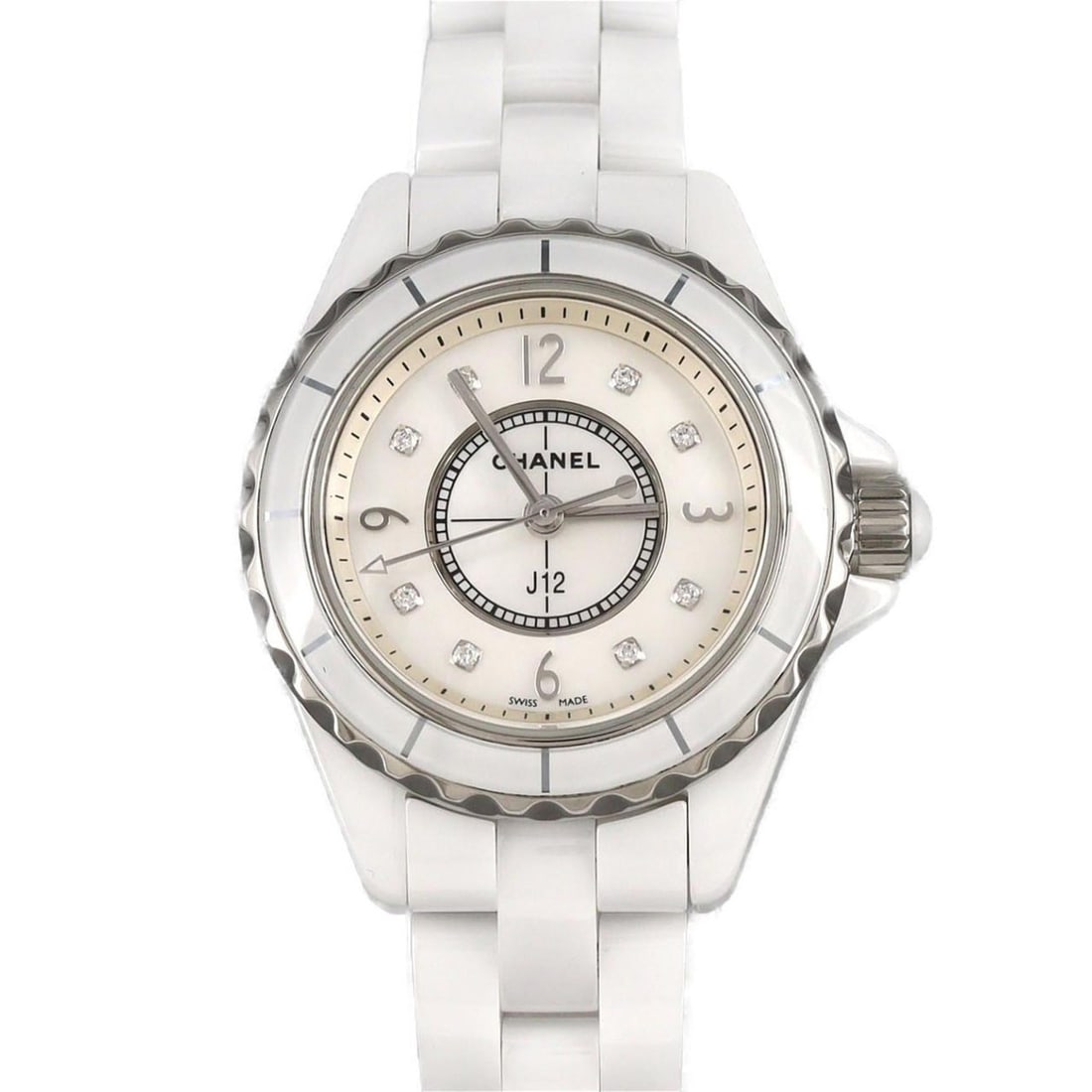 Chanel J12 29mm Ceramic with 8-Piece Case, H2570, Quartz Watch: --- Catalog ---Category: SizeWrist Size: 17cm / 6.69''Case Diameter: 29mm / 1.14''Category: DesignType: WristwatchGender: WomenColor (Dial): WhiteMaterial (Band): CeramicMaterial (Case): CeramicCatego