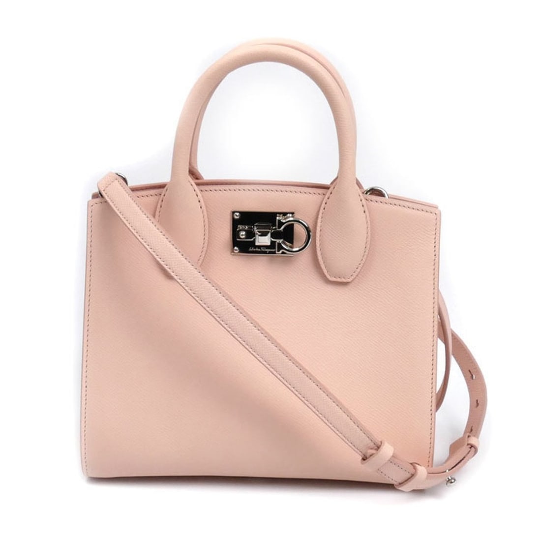 Salvatore Ferragamo Studio Box Bag XS 2-Way Shoulder Bag, Pink, 211424, Women's: --- Catalog ---Category: SizeSize (HxWxD): 18cm x 22cm x 11cm / 7.08'' x 8.66'' x 4.33''Category: DesignType: Shoulder bagColor: PinkGender: WomenMaterial: Leather Leather/Fur Type: CalfskinCategory: