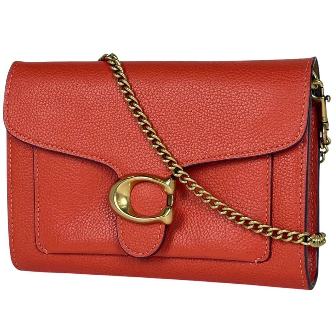 Coach logo chain shoulder bag, wallet/clutch, 2-way leather, red, women's (1 of 15)
