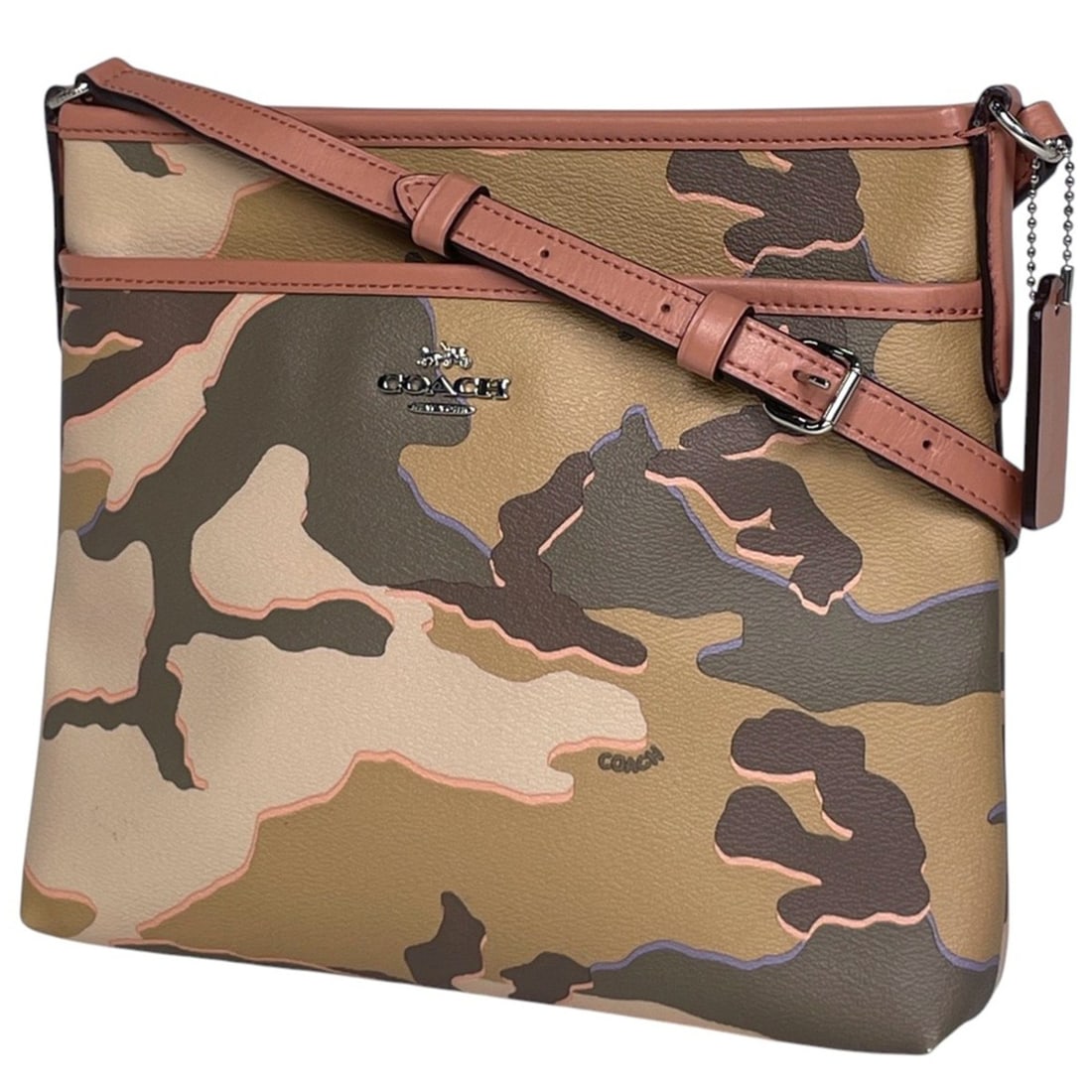 Coach logo shoulder bag, camouflage, coated canvas, beige, salmon pink, F35440, women's: --- Catalog ---Category: SizeSize (HxWxD): 22cm x 25cm x 5cm / 8.66'' x 9.84'' x 1.96''Category: DesignType: Shoulder bagColor: Beige, Camouflage, Salmon pinkGender: WomenMaterial: Coated canvas , Lea