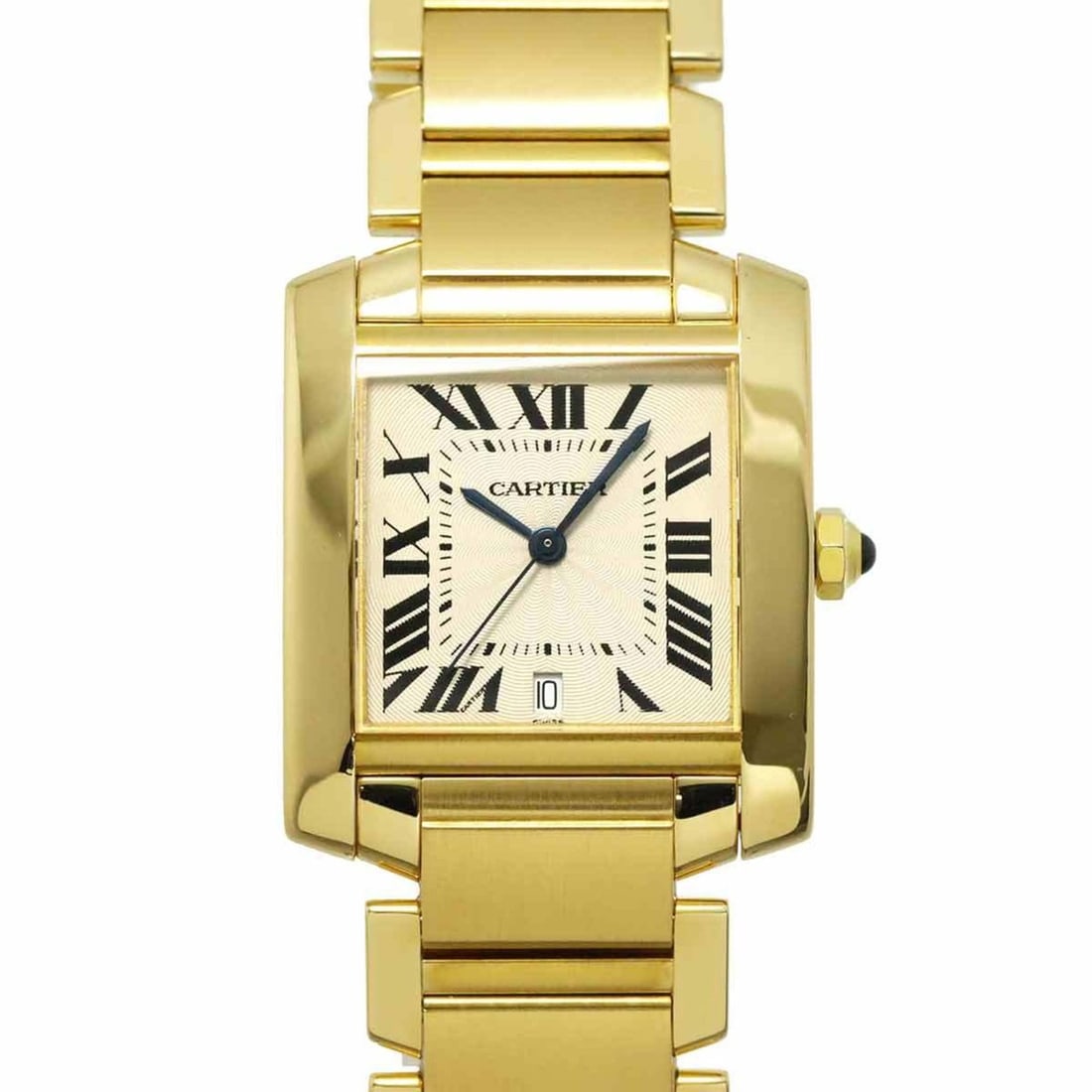 Cartier Tank Française LM W50001R2 Men's Watch with Date Display, Silver, 18K White Gold, Automatic: --- Catalog ---Category: SizeWrist Size: 16.5cm / 6.49''Case Diameter: 28mm / 1.1''Category: DesignType: WristwatchGender: MenMaterial (Band): Yellow gold (18K)Material (Case): Yellow gold (18K)Catego