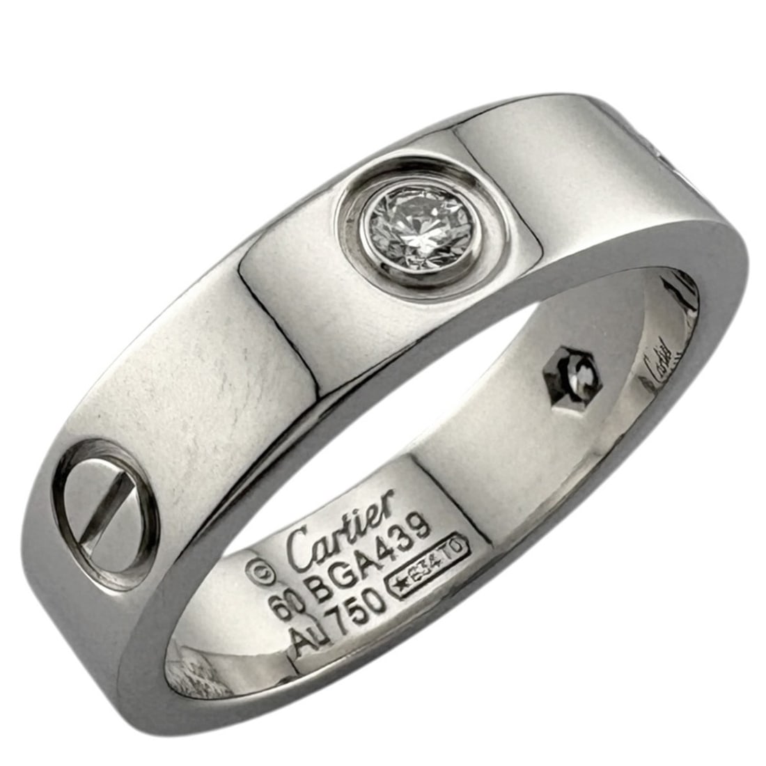 Cartier Love Half Diamond Ring, 18k Gold, Diamond, Men's/Women's, Pre-owned: --- Catalog ---Category: SizeJP Size: 19.5US Size: 9.5Category: DesignType: Band ringColor: SilverStone: DiamondGender: Men,WomenMaterial: White gold (18K)Category: GeneralBrand: Cartier--- Item List