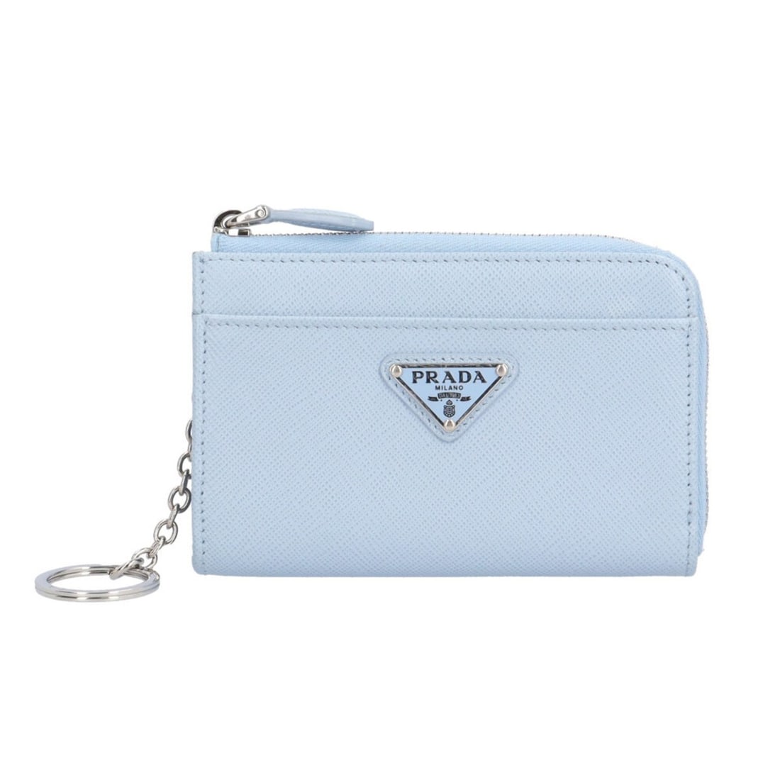 Pre-owned Prada Triangle Saffiano Leather Wallet/Coin Case, 1PP122, Women's: --- Catalog ---Category: SizeWeight: 105g / 3.7oz.Size (HxWxD): 8.5cm x 13cm x 2cm / 3.34'' x 5.11'' x 0.78''Category: DesignType: Coin purse/coin caseColor: BlueGender: WomenClosure: ZipperHandmade: