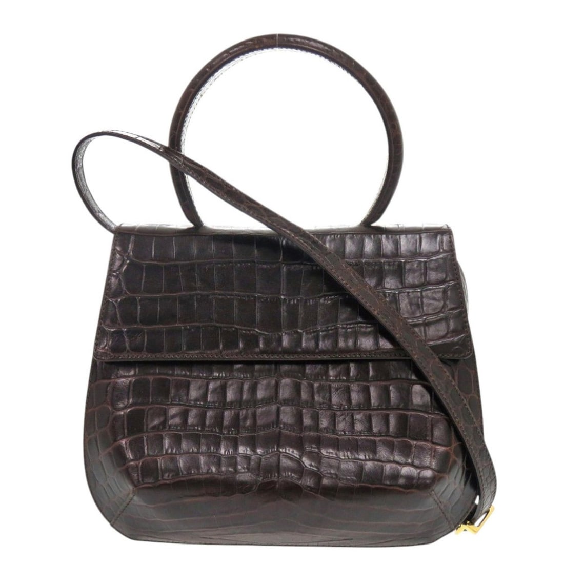 Excellent condition Salvatore Ferragamo crocodile-embossed leather brown handbag/shoulder bag (1 of 9)