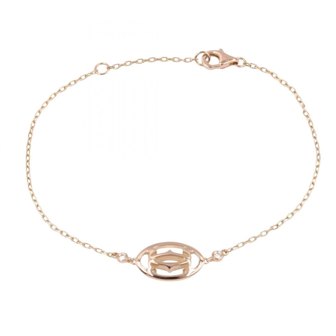 Cartier Double C Bracelet (2PD) in 18K Pink Gold with Diamonds, Women's, and Clear: --- Catalog ---Category: SizeLength: 18.5cm / 7.28''Category: DesignType: Charm braceletColor: Clear, Pink goldGender: WomenMaterial: Pink gold (18K)Category: GeneralBrand: Cartier--- Item List ---Sec