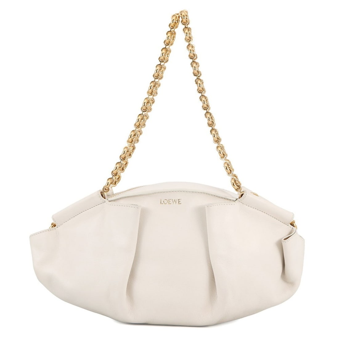 Loewe Paseo Small Leather Chain Shoulder Bag in White: --- Catalog ---Category: SizeSize (HxWxD): 16cm x 34cm x 15cm / 6.29'' x 13.38'' x 5.9''Category: DesignType: Shoulder bagColor: WhiteGender: WomenMaterial: Leather Category: GeneralBrand: LoeweCountr