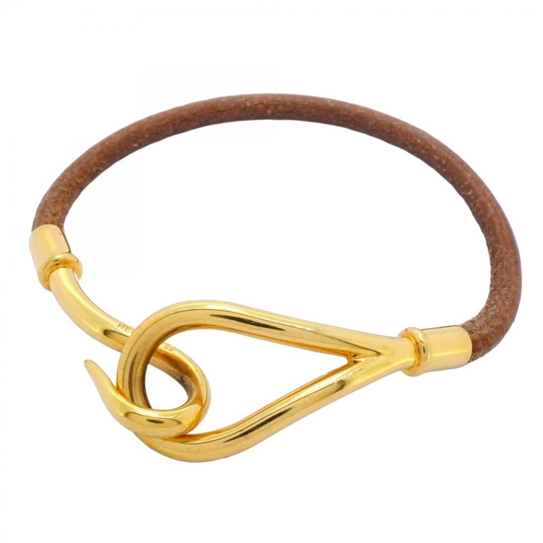 Hermes Jumbo Hook Bracelet, GP Plated Leather, Gold, Brown, Women's (1 of 16)