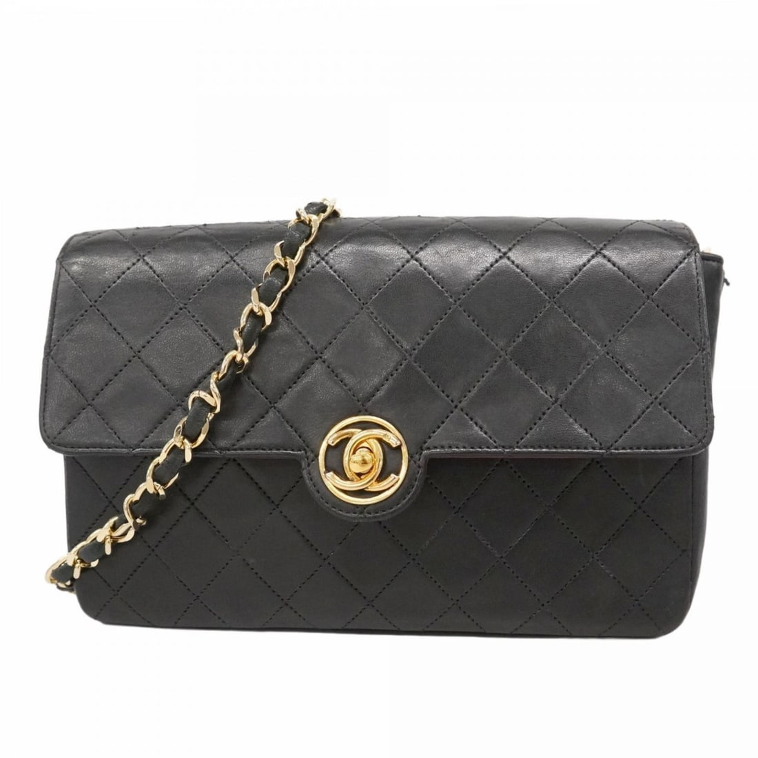 Chanel Matelasse Shoulder Bag with Chain Bag, Lambskin, Black, Women's: --- Catalog ---Category: SizeSize (HxWxD): 15cm x 21.5cm x 5.5cm / 5.9'' x 8.46'' x 2.16''Category: DesignType: Shoulder bagColor: BlackGender: WomenMaterial: Leather Hardware Color: GoldLeather/Fur T