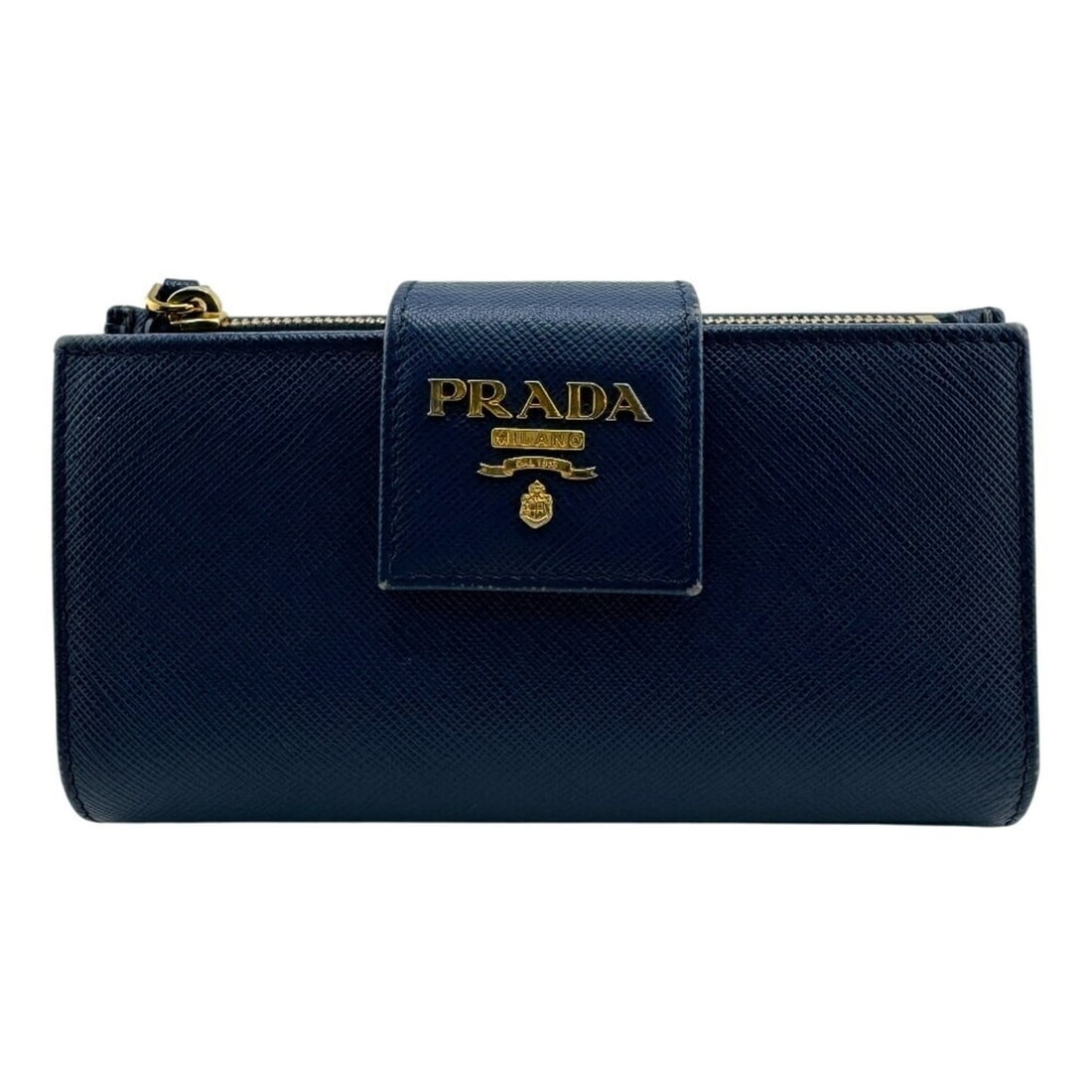 PRADA 1ML005 Flap Saffiano Bifold Wallet, Blue, Women's (1 of 16)