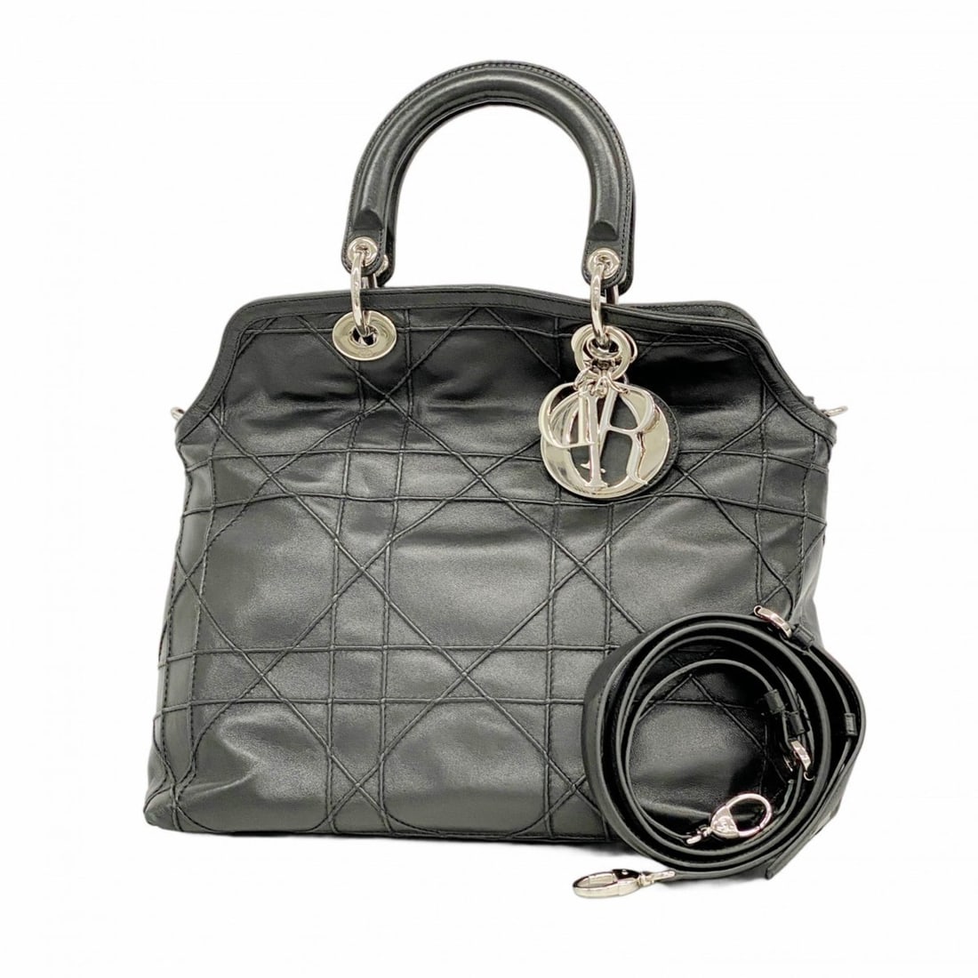 Christian Dior Cannage Leather Handbag, Black, 2-Way Bag for Women: --- Catalog ---Category: SizeSize (HxWxD): 32cm x 33cm x 15.5cm / 12.59'' x 12.99'' x 6.1''Category: DesignType: HandbagColor: BlackGender: WomenMaterial: Leather Hardware Color: SilverCategory: Gener