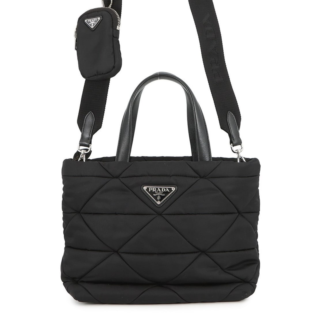 Prada Small Padded Re-Nylon Tote Bag in Nylon and Leather, 1BG373, Black, 2-Way (1 of 18)