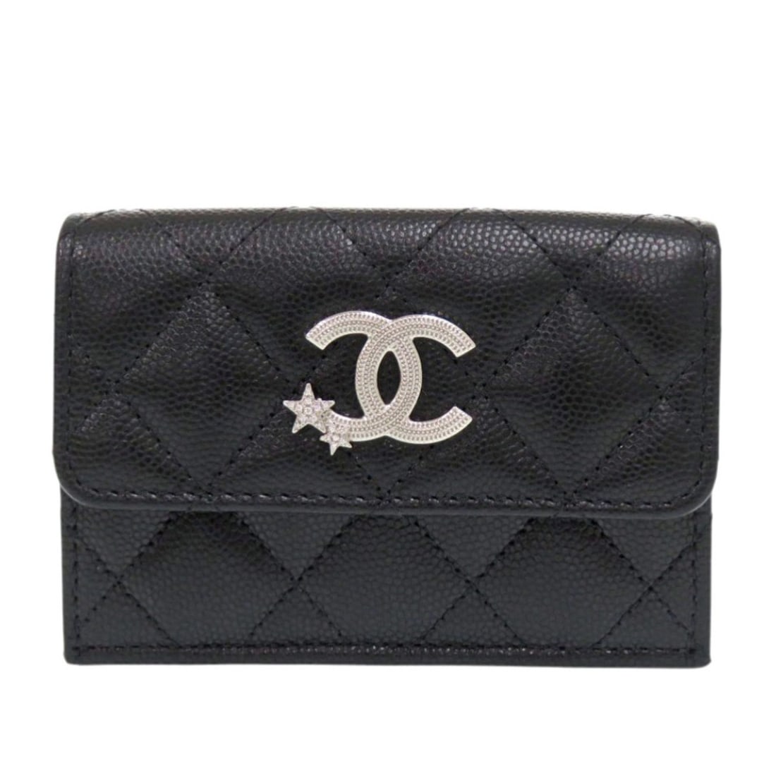 Like new Chanel AP3725 Coco Mark Caviar Leather Black Tri-fold Wallet 0084: --- Catalog ---Category: SizeSize (HxWxD): 7.5cm x 10.5cm x 3.5cm / 2.95'' x 4.13'' x 1.37''Category: DesignType: Wallet (tri-fold)Color: BlackGender: WomenMaterial: Grained Calfskin Category: General