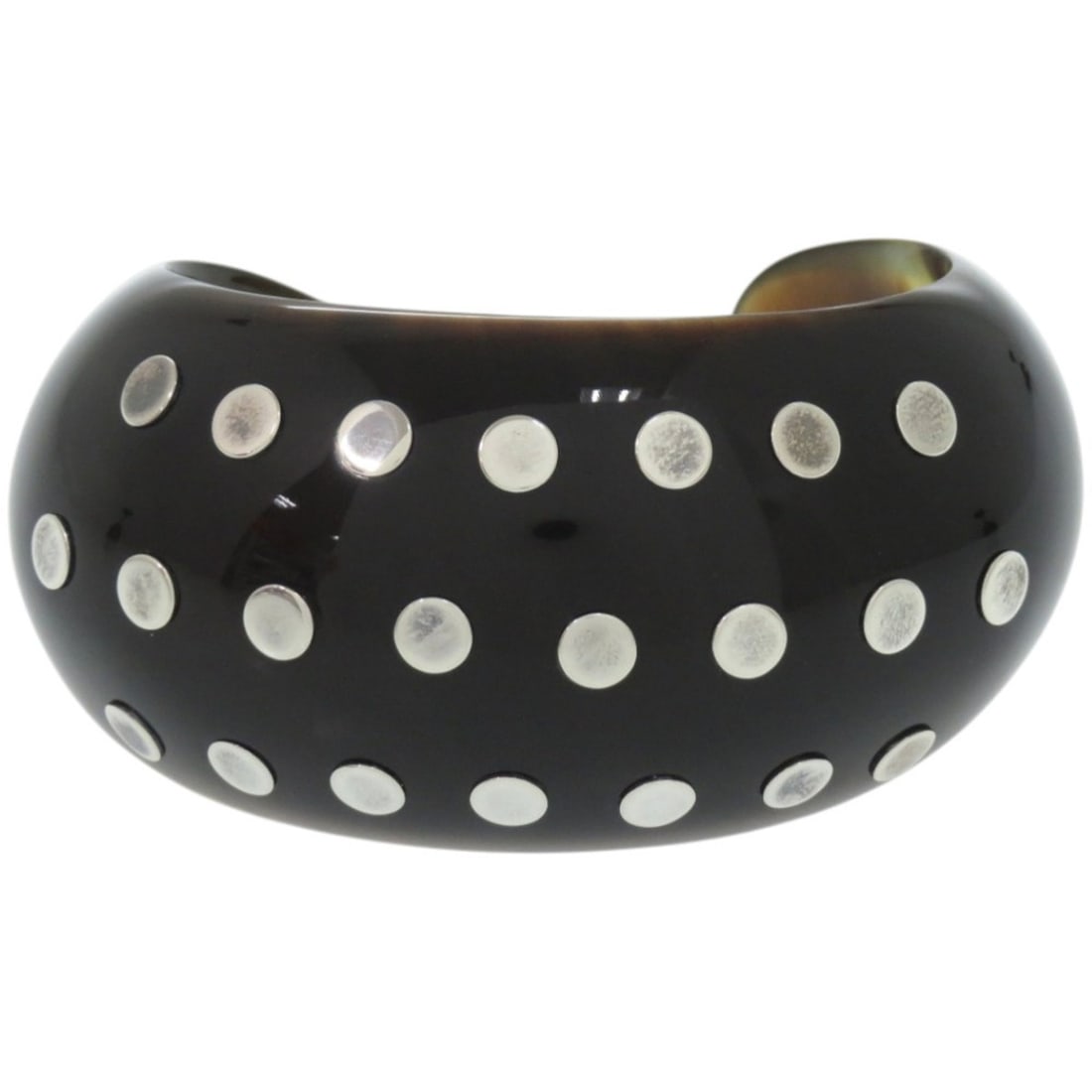 Like new Hermes studded silver 925 buffalo horn brown bangle 0102 (1 of 10)