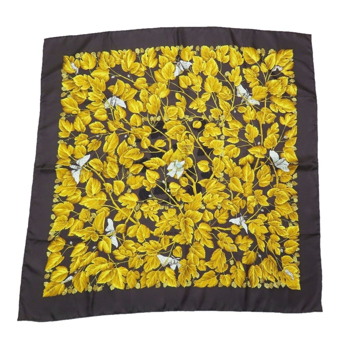HERMES "L'Arbre de Soie" Silk Tree (Mulberry and Silkworms) 100% Carré 90 Scarf/Bandana in Yellow (1 of 17)