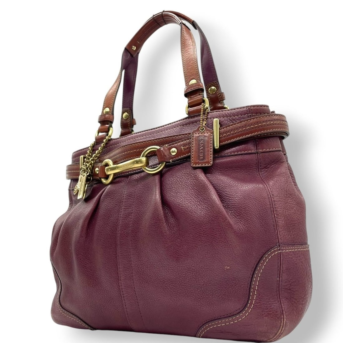 Coach Hamptons Leather Tote/Shoulder Bag, Purple/Bordeaux, 12476, Gathered, Women's, Size 59 (1 of 20)