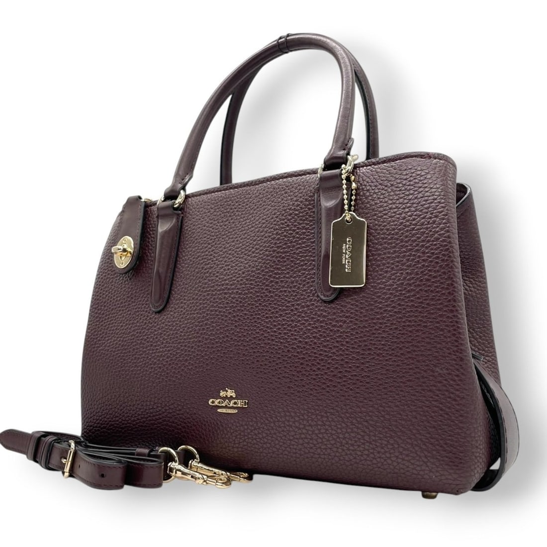 Coach Lane Satchel handbag/shoulder bag in pebbled leather with purple, burgundy, and wine red (1 of 20)