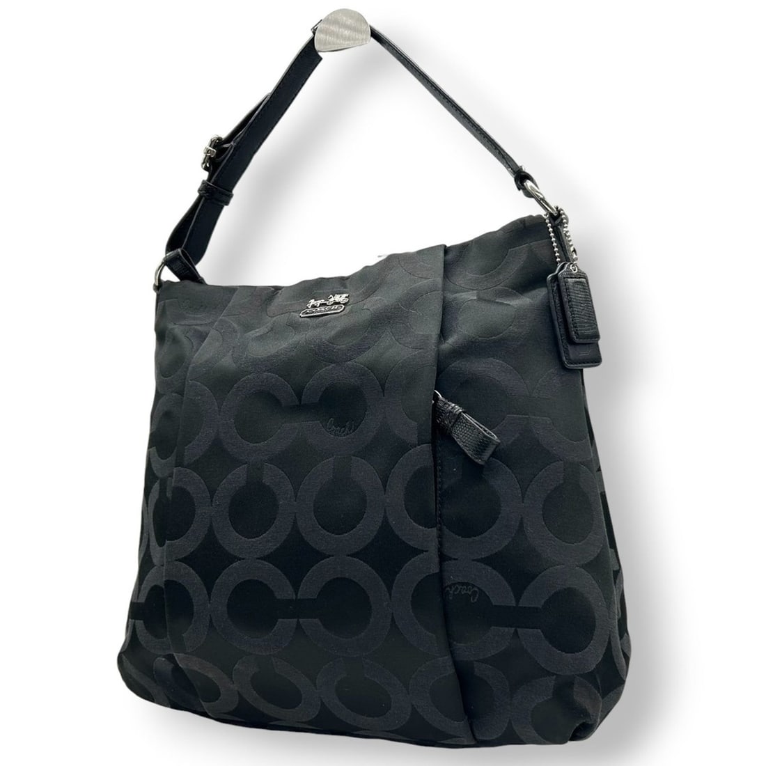 COACH Signature One-Shoulder Nylon Leather Shoulder Bag, Black with Silver Hardware, Women's, 21121 (1 of 19)