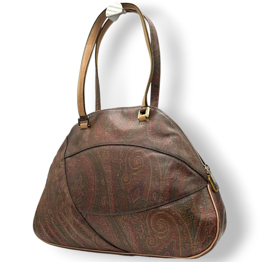 Etro handbag tote bag, paisley leather, brown, ruched color, one-shoulder women's, G (1 of 18)