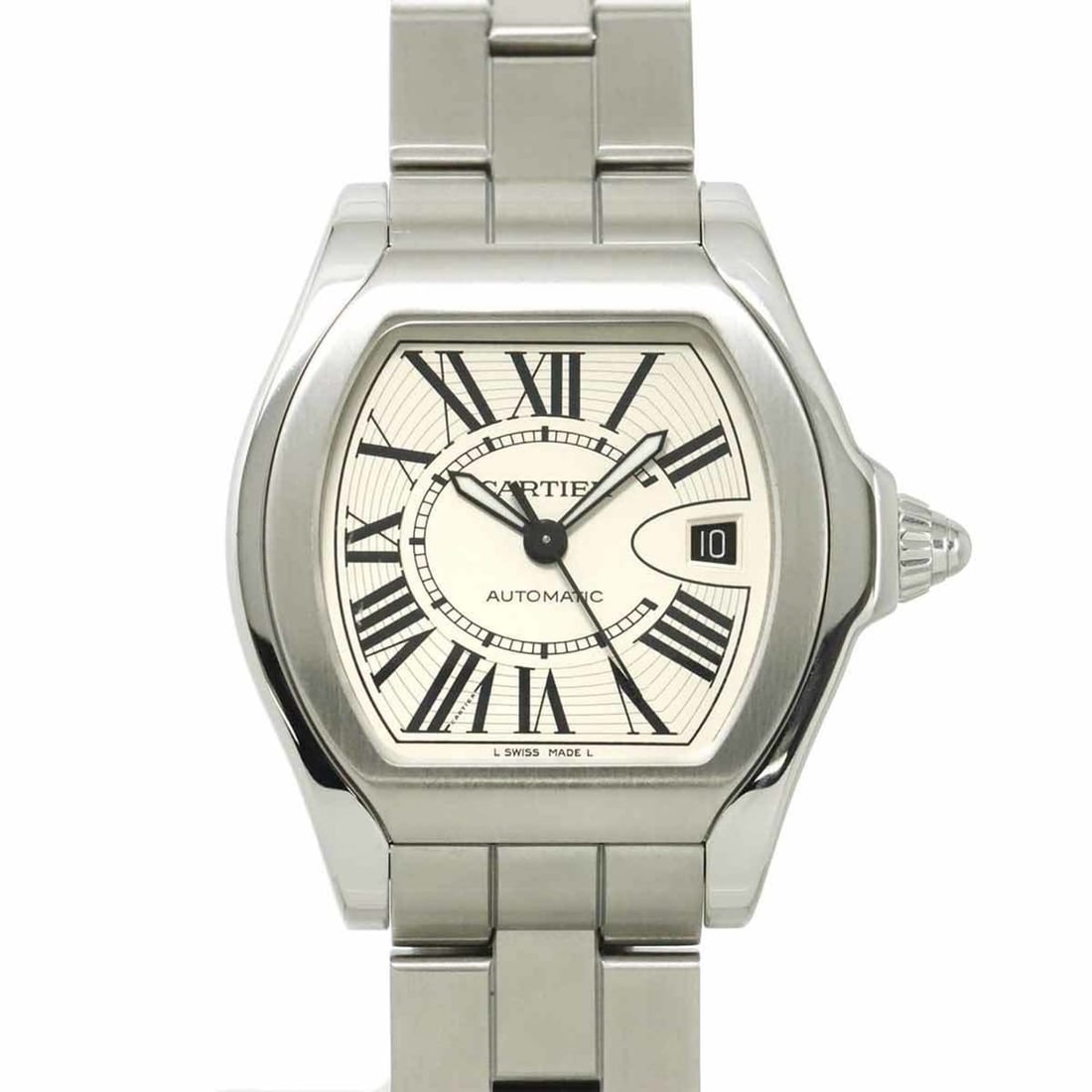 Cartier Roadster LM W6206017 Men's Watch with Date Display, Silver, Automatic: --- Catalog ---Category: SizeWrist Size: 16cm / 6.29''Case Diameter: 39mm / 1.54''Category: DesignType: WristwatchGender: MenColor (Dial): SilverMaterial (Band): Stainless steelMaterial (Case): Stainl